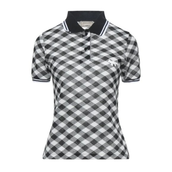 MAISON KITSUNE Tops - MAISON KITSUNE PLAID FITTED POLO BLOUSE M